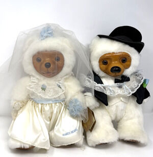 Rare White Raikes Bears Allison & Gregory Bride Groom Wedding 1986 With Tags